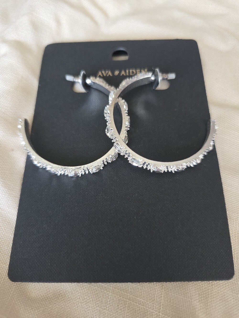 Ava & Aiden Silver Sparkle Textured Hoop Earrings
